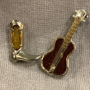 Vintage Guitar and Cowboy Boot Pin
